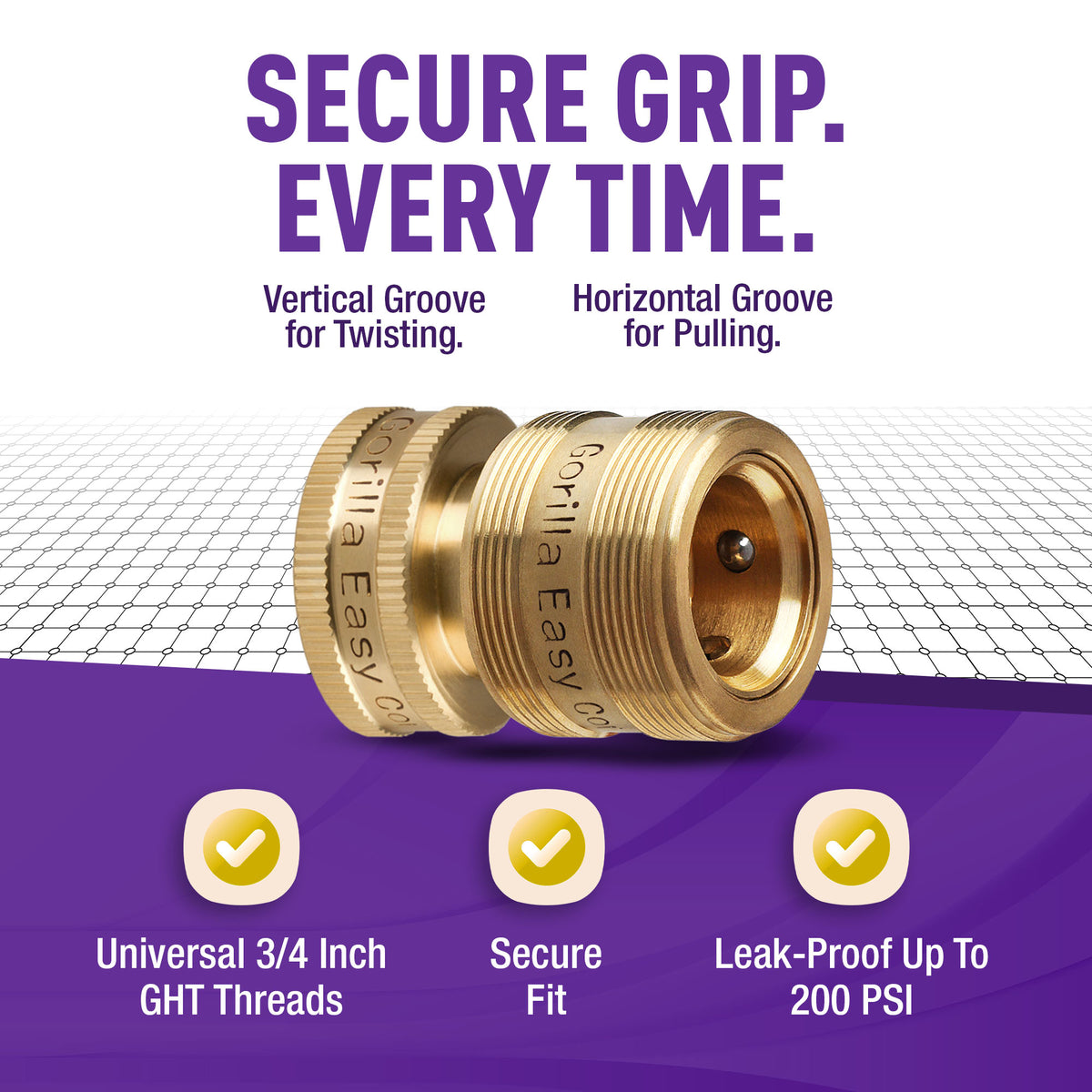 GORILLA EASY CONNECT FEMALE QUICK CONNECT WFOR GARDEN HOSE   GARDENING 3/4 INCH GHT SOLID BRASS CONSTRUCTION CORROSIVE RESISTANT LEAK PROOF WATERING DEVIC