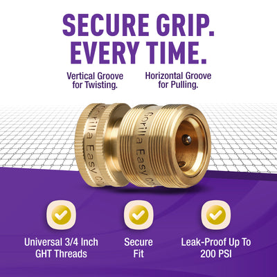 GORILLA EASY CONNECT FEMALE QUICK CONNECT WFOR GARDEN HOSE   GARDENING 3/4 INCH GHT SOLID BRASS CONSTRUCTION CORROSIVE RESISTANT LEAK PROOF WATERING DEVIC