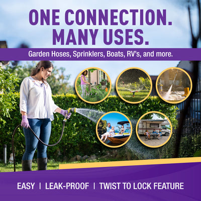 GORILLA EASY CONNECT SECURELOCK SOLID BRASS GARDEN HOSE QUICK CONNECTOR FEMALE WITH LOCKING MECHANISM 3/4 INCH GHT LEAK PROOF CORROSIVE RESISTANT