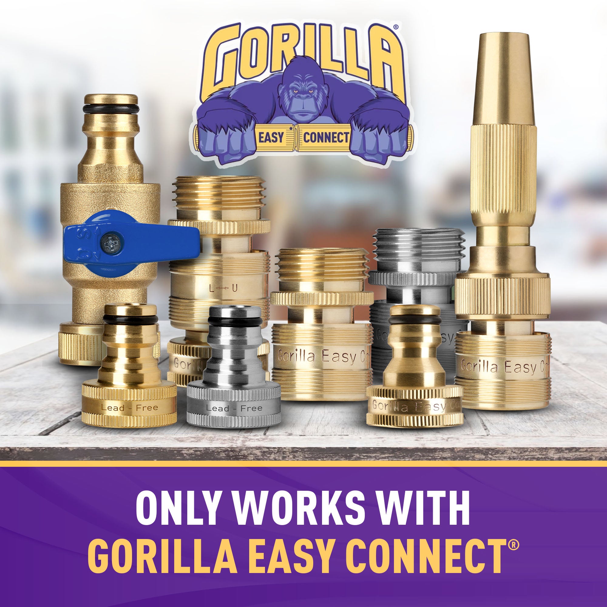 GORILLA EASY CONNECT SECURELOCK SOLID BRASS GARDEN HOSE QUICK CONNECTOR FEMALE WITH LOCKING MECHANISM 3/4 INCH GHT LEAK PROOF CORROSIVE RESISTANT