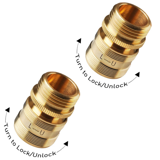 GORILLA EASY CONNECT SECURELOCK SOLID BRASS GARDEN HOSE QUICK CONNECTOR FEMALE WITH LOCKING MECHANISM 3/4 INCH GHT LEAK PROOF CORROSIVE RESISTANT 