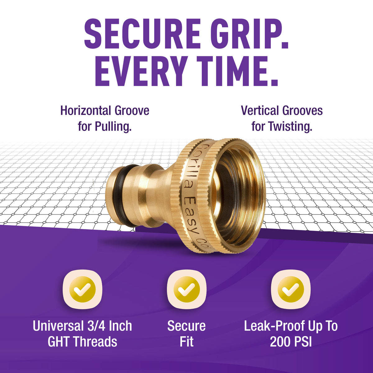 GORILLA EASY CONNECT MALE CONNECTOR FOR GARDEN HOSE SOLID BRASS CORROSIVE RESISTANT LEAK PROOF 3/4 INCH GHT