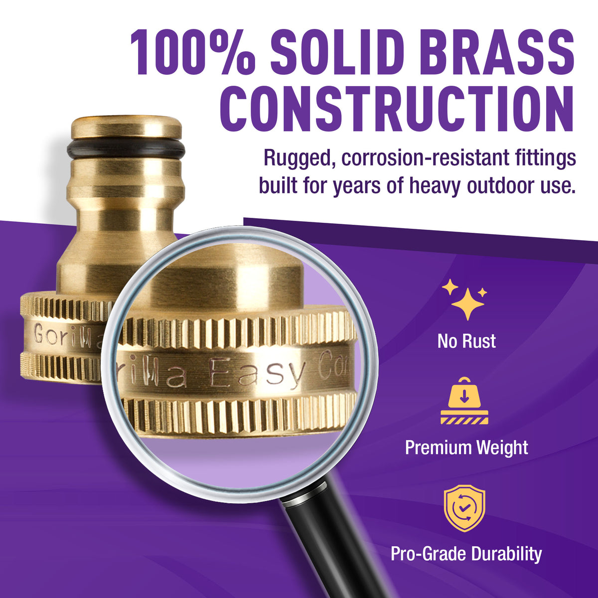 GORILLA EASY CONNECT MALE CONNECTOR FOR GARDEN HOSE SOLID BRASS CORROSIVE RESISTANT LEAK PROOF 3/4 INCH GHT