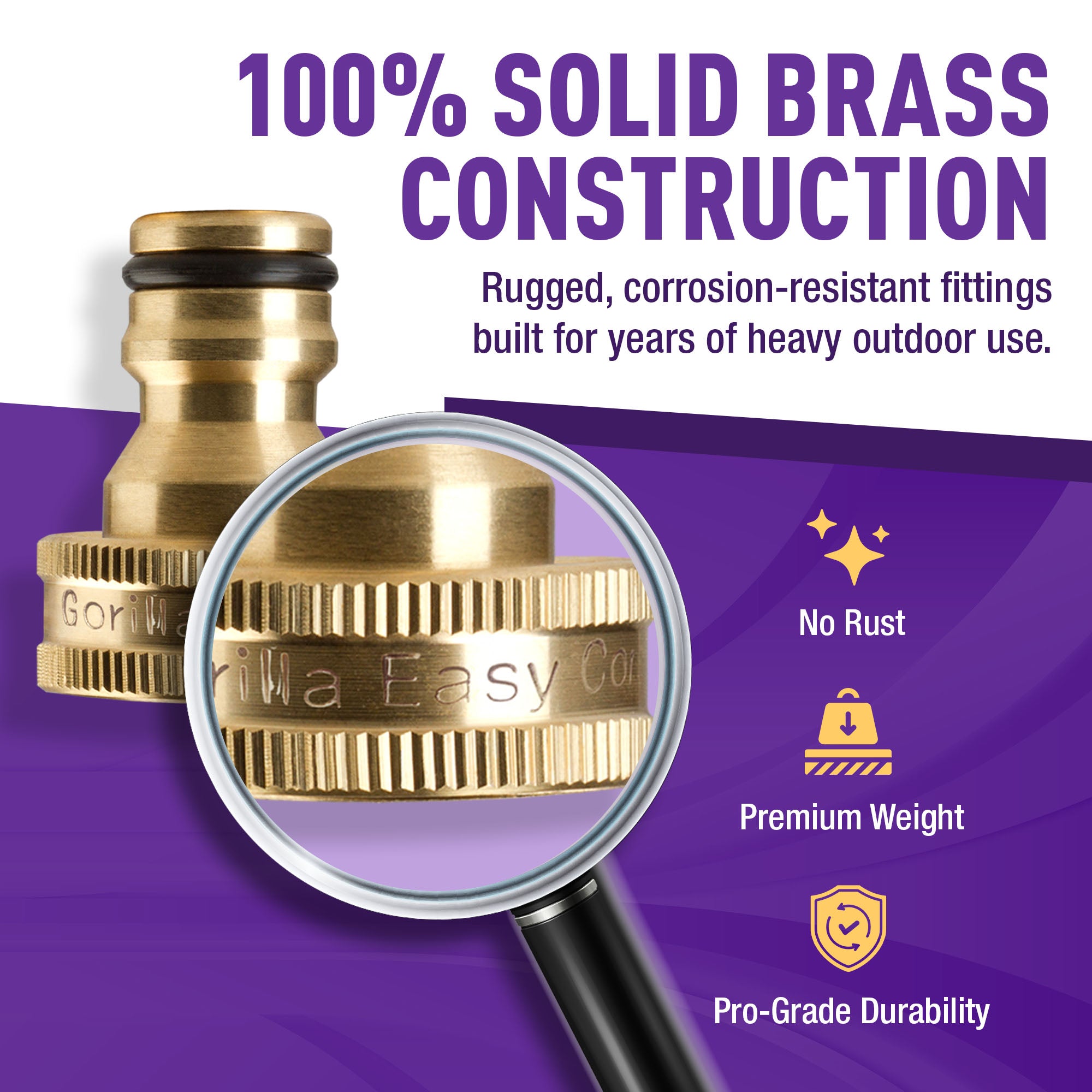 GORILLA EASY CONNECT MALE CONNECTOR FOR GARDEN HOSE SOLID BRASS CORROSIVE RESISTANT LEAK PROOF 3/4 INCH GHT