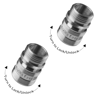 Gorilla Easy Connect Type 304 Stainless Steel Quick Connect with lock locking mechanism Secure Lock. 3/4" GHT thread Potable Water Safe