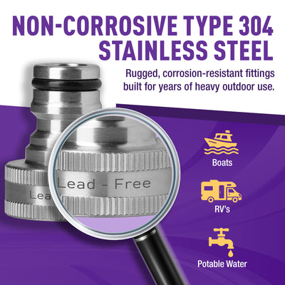 Gorilla Easy Connect Type 304 Stainless Steel Quick Connect with lock locking mechanism Secure Lock. 3/4" GHT thread Potable Water Safe
