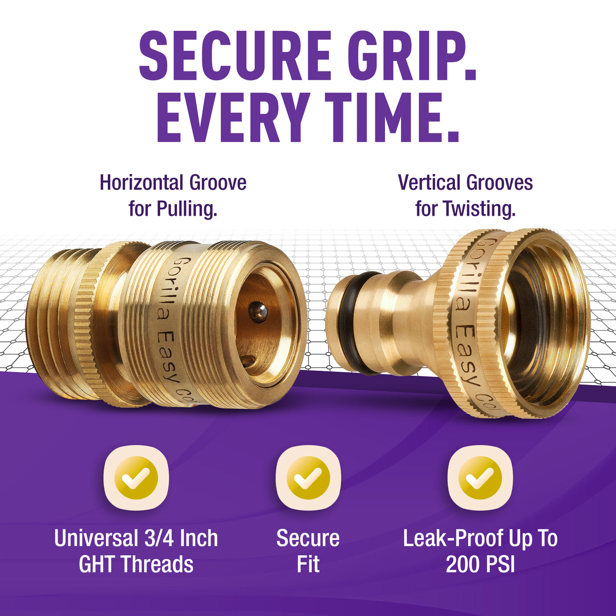 GORILLA EASY CONNECT MALE AND FEMALE GARDEN HOSE QUICK CONNECTOR SOLID BRASS LEAK PROOF 3/4 INCH GHT THREAD CORROSIVE RESISTANT