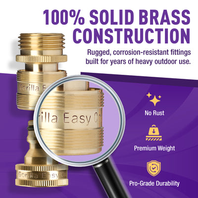 GORILLA EASY CONNECT MALE AND FEMALE GARDEN HOSE QUICK CONNECTOR SOLID BRASS LEAK PROOF 3/4 INCH GHT THREAD CORROSIVE RESISTANT
