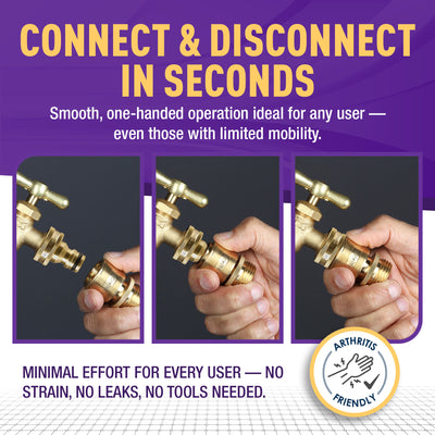 GORILLA EASY CONNECT FEMALE QUICK CONNECT FOR GARDEN HOSE   GARDENING 3/4 INCH GHT SOLID BRASS CONSTRUCTION CORROSIVE RESISTANT LEAK PROOF WATERING DEVICE