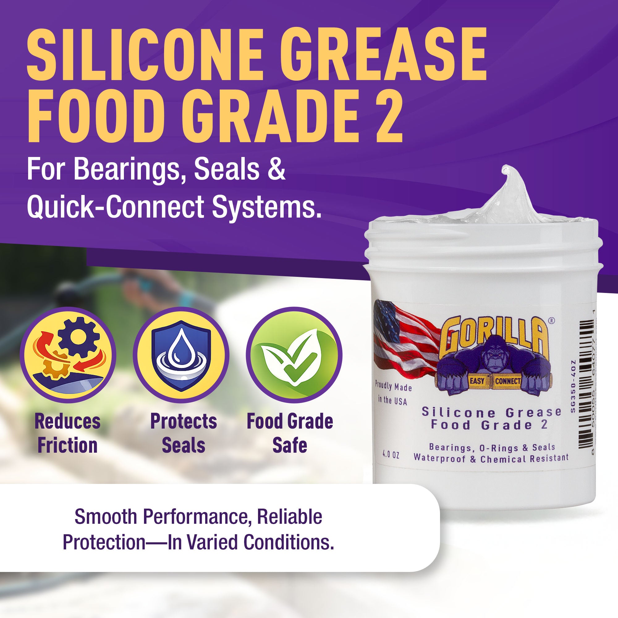 GORILLA EASY CONNECT SILICONE GRADE 2 GREASE FOOD GRADE FOR BEARINGS AND SEALS