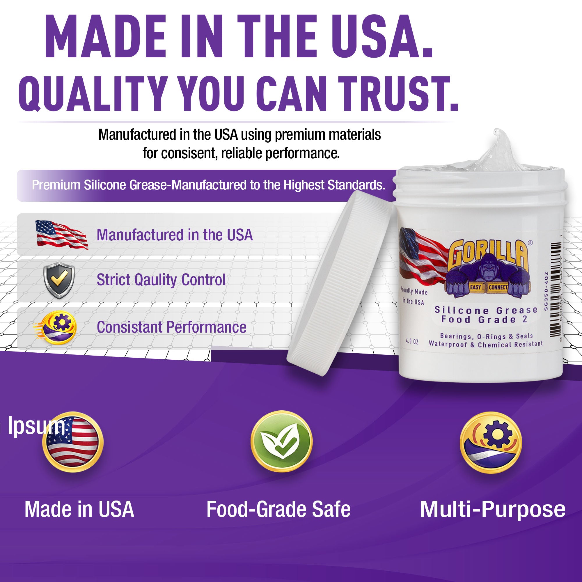 GORILLA EASY CONNECT SILICONE GRADE 2 GREASE FOOD GRADE FOR BEARINGS AND SEALS