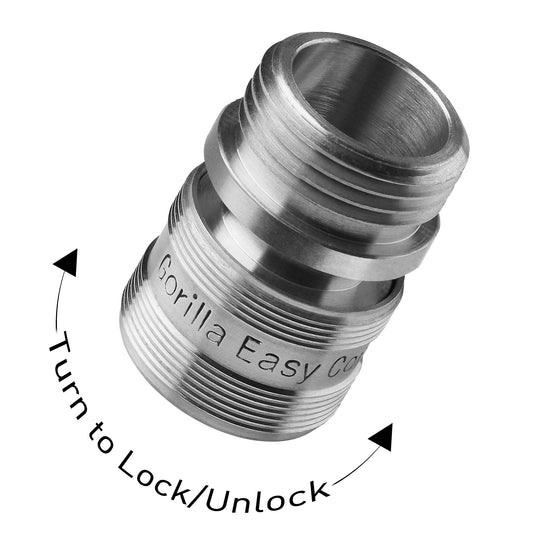 Gorilla Easy Connect Type 304 Stainless Steel Quick Connect with lock locking mechanism Secure Lock. 3/4" GHT thread Potable Water Safe