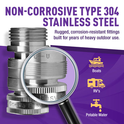 Gorilla Easy Connect Type 304 Stainless Steel Quick Connect with lock locking mechanism Secure Lock. 3/4" GHT thread Potable Water Safe