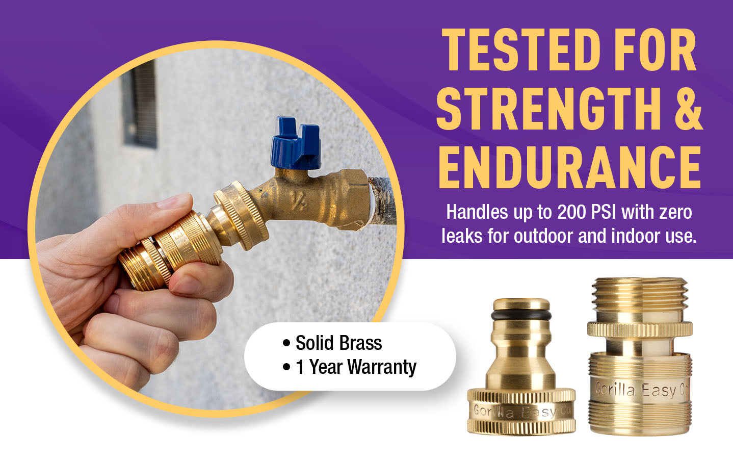 Hero slide imageGorilla Easy Connect type 304 Stainless Steel Lead-Free and Solid Brass Connectors
